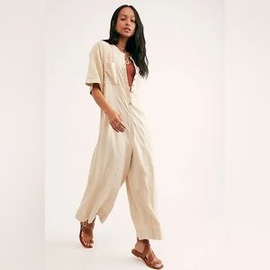 Free People Current Obsession Jumpsuit Soothing Sand Size S EUC